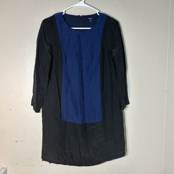 Madewell Women's Long Sleeve Color Block Shift Silk Mini Dress Size XS - Picture 1 of 6